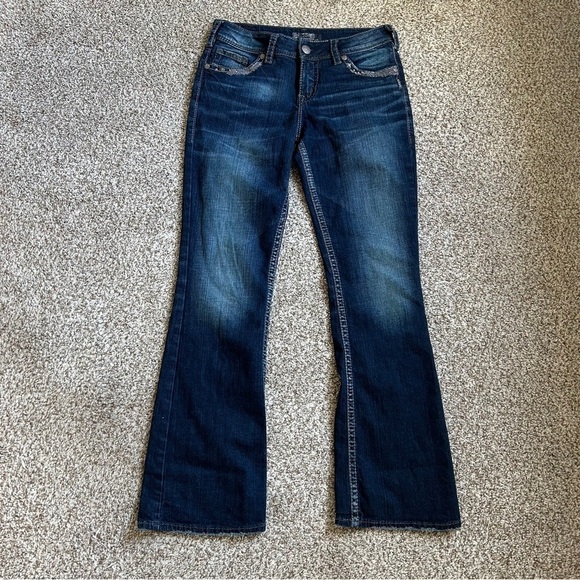 Silver Suki Dark Wash Boot Cut Jeans Midrise Casual Western Size 28 - Picture 1 of 11